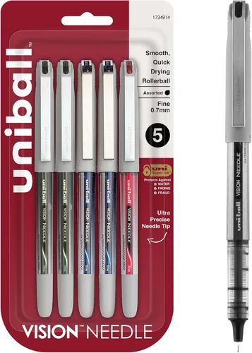 Vista 19 de Uniball Vision - Bolígrafo de punta rodante, en barra, micro 0.020 in, tinta roja, barril gris/rojo, docena (paquete de 12)