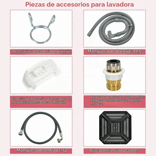 Vista 8 de COSTWAY Lavadora Portátil, Capacidad de 8 Libras, Bomba de Drenaje Integrada, Lavadora Compacta de Lavandería con 6 Programas, 6 Niveles de Agua
