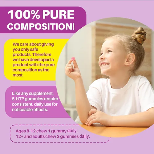 Vista 8 de Gomitas 5HTP para adultos y niños mayores de 8 años, gomitas sin melatonina con glicinato de magnesio, GABA, L-glicina, Ashwagandha, vitamina B6