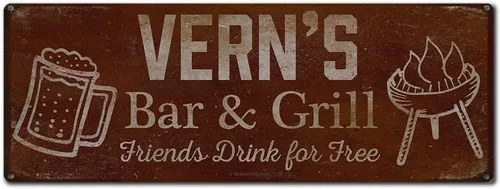 Vista 52 de Adam's Bar and Grill Friends Drink for Free, cartel de aluminio de 5.75 x 15.5 pulgadas, accesorios personalizados para bar y decoración de pared