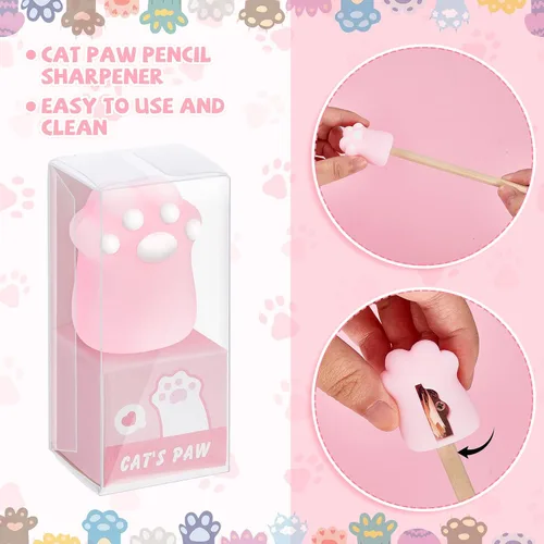 Vista 3 de 4 sacapuntas de pata de gato, bonitos sacapuntas manuales kawaii para niños, papelería rosa y amarilla, artículos esenciales de regreso a clases
