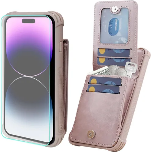 Vista 24 de VANAVAGY Funda tipo cartera compatible con iPhone 14 Pro Max para mujeres y hombres, de piel sintética, cierre magnético, con bloqueo RFID Negro
