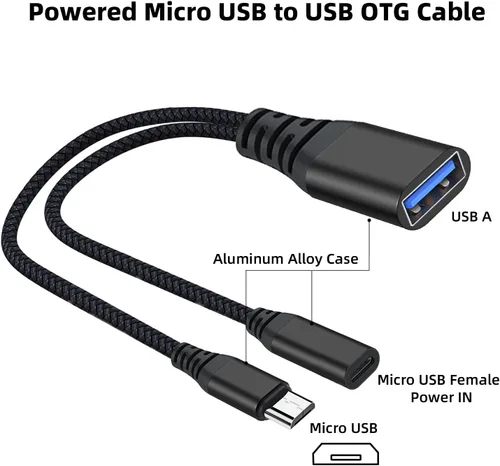 Vista 2 de AreMe Paquete de 2 adaptadores de cable OTG para Fire TV Stick 4K, cable micro USB a USB OTG para teléfono Android, tableta y más dispositivos host