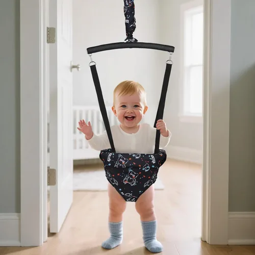 Vista 7 de Slevoo Saltador de bebé, puente de puerta para bebé con abrazadera de puerta, correa ajustable, actividad divertida para bebés de 6 a 12 meses, oso