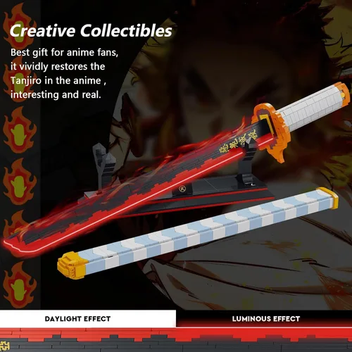 Vista 4 de HIGH GODO Demon - Juego de construcción de espada de anime Rengoku Kyoujurou de 27 pulgadas con vaina y soporte, juego de espada de anime