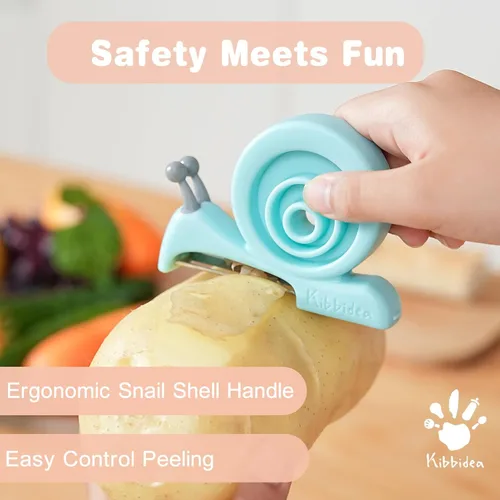 Vista 6 de Kibbidea Cuchillos seguros para niños con pelador, juego de cocina para niños sin BPA para cocina real, juego de cuchillos infantiles de acero