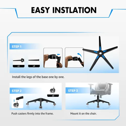 Vista 6 de Sytopia Base de silla de oficina de 28 pulgadas con ruedas, juego de 5, base de silla de escritorio resistente de 2600 libras, ruedas suaves y Negro
