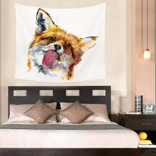 Vista 2 de HGOD DESIGNS Tapiz de zorro para colgar en la pared, lindo zorro acuarela, tapiz decorativo de pared para hombres, mujeres, niñas, niños, poliéster
