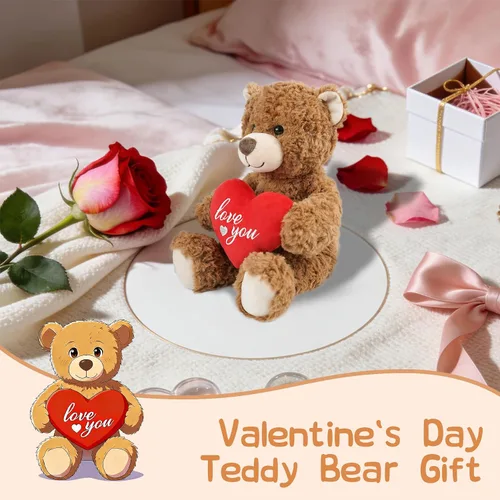 Vista 3 de Oso de peluche para el día de San Valentín – Oso marrón de 8.6 pulgadas, animal de peluche suave, regalo ideal para su novia, mamá, niñas, bonito