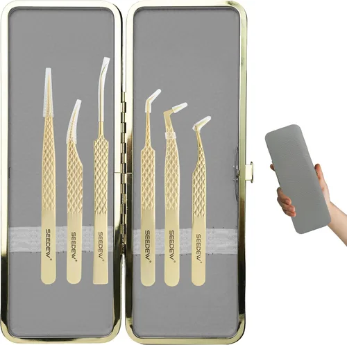 Vista 16 de Pinzas para Extensiones de Pestañas 1 PIEZA Acero Inoxidable 45 Grados Gancho Puntiagudo Multipropósito Pinzas de Aislamiento Suministros Dorado
