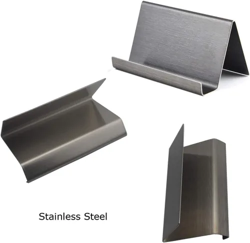 Vista 3 de Enyuwlcm Tarjetero de escritorio de metal para escritorio, soporte de tarjetas de visita de acero inoxidable para hombres, oficina, negro, paquete