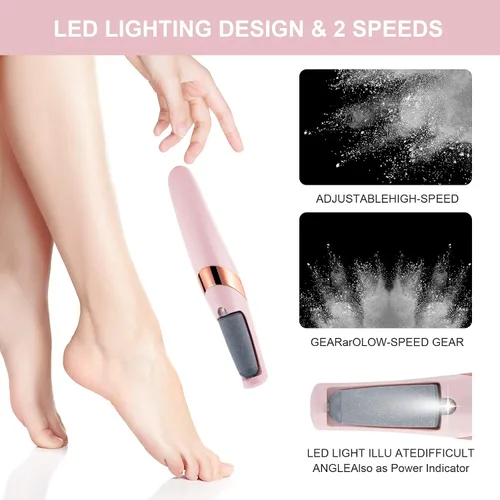 Vista 3 de AOOWU Lima eléctrica para pies, removedor de callos de pies recargable por USB con 2 velocidades de rodillos de repuesto y luces LED, herramientas