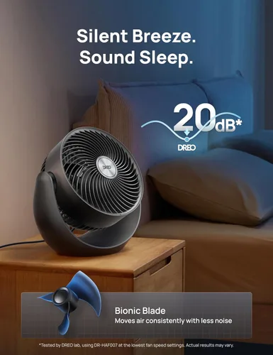 Vista 5 de DREO Ventilador para dormitorio, ventiladores de piso para toda la habitación, flujo de aire fuerte de 40 pies, inclinación ajustable de 120°, 28 db