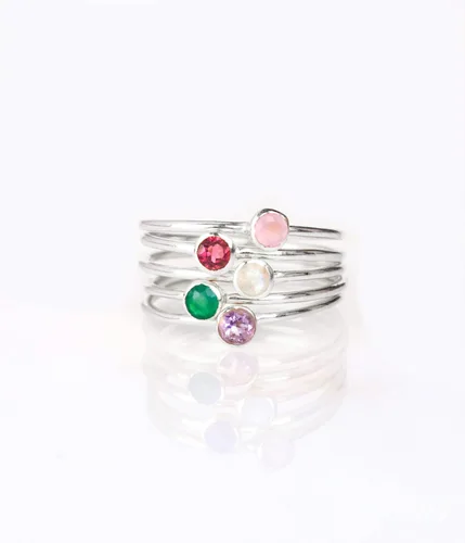 Vista 5 de Anillo pequeño de piedras preciosas apilable, banda de anillo delicada y delgada minimalista, anillo simple apilable de piedra natal