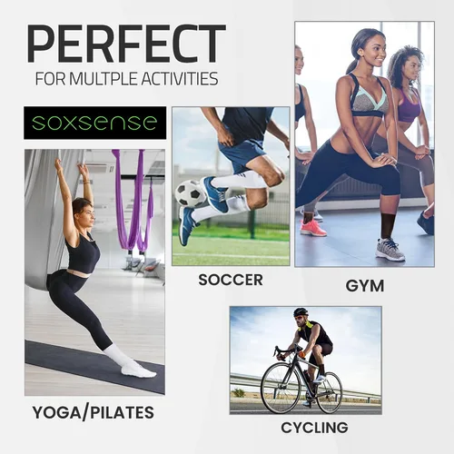 Vista 9 de Soxsense - Paquete múltiple de calcetines deportivos con cojín, antideslizantes, para pilates, gimnasio en casa, fútbol, baloncesto