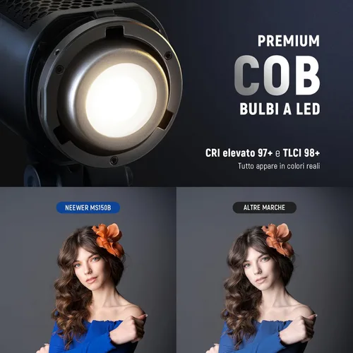 Vista 4 de NEEWER MS150B 130W Luz de vídeo LED bicolor, iluminación de fotografía portátil mini COB con control de aplicación, modo 2.4G, montaje Bowens