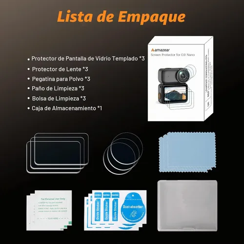 Vista 9 de AMAZEAR Protector de lente y pantalla para accesorios DJI Osmo Nano/Xtra Atto, 6 unidades HD de protección completa Nano vidrio templado 9H Multi