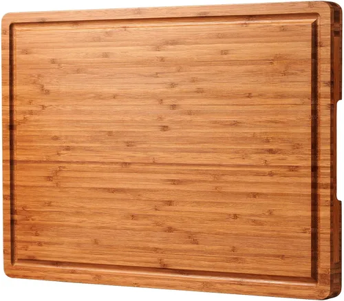Vista 9 de Tablas de cortar de bambú para cocina, bloque de carnicero de madera extra gruesa, bloque de madera resistente, tablas de embutidos y platos