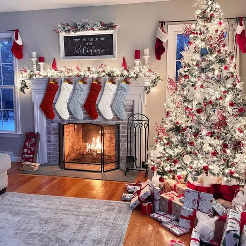 Vista 3 de Fesciory Calcetines de Navidad, paquete de 6 calcetines de punto grandes de 18 pulgadas y decoración para fiestas familiares de Navidad, borgoña