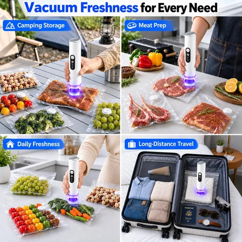Vista 8 de Sellador al vacío UV para alimentos con 30 bolsas de vacío reutilizables -60kPa - Máquina selladora al vacío compacta de mano para ahorro