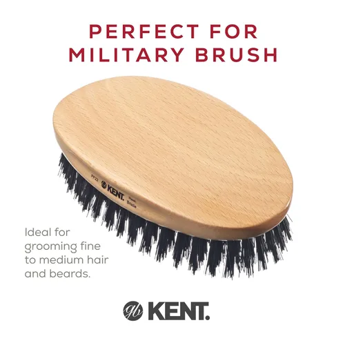 Vista 3 de Kent PF22 - Cepillo militar ovalado negro - Mezcla de cerdas de jabalí y nailon para el aseo de los hombres, ondas 360 y cuidado facial. Fabricado