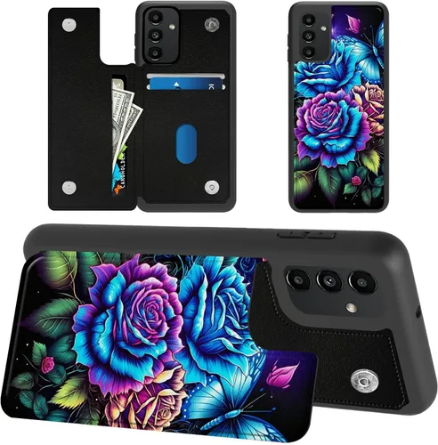 Vista 14 de Funda tipo cartera para Samsung Galaxy A14 5G con tarjetero y bloqueo RFID, piel sintética suave, función atril, cierre magnético, funda delgada