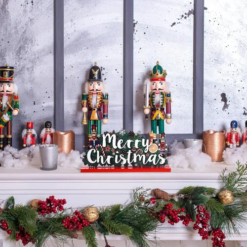 Vista 5 de Blulu 3 decoraciones de mesa de madera de Navidad, letrero de madera, centro de mesa, adorno de cascanueces de Papá Noel para Navidad, día de nieve