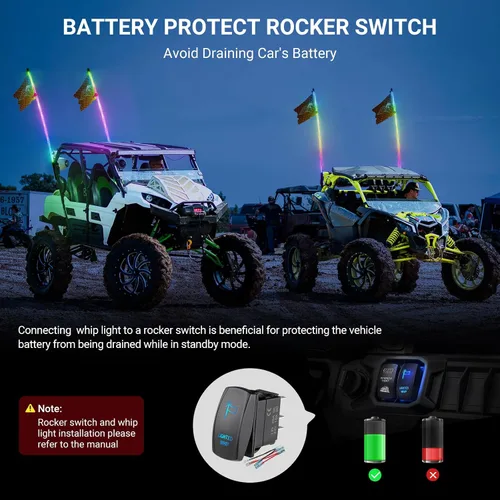 Vista 6 de Ehaho 2 piezas luces de látigo de 1 pie para UTV ATV con base de resorte, luz LED de látigo tres veces más brillante con interruptor basculante y 6