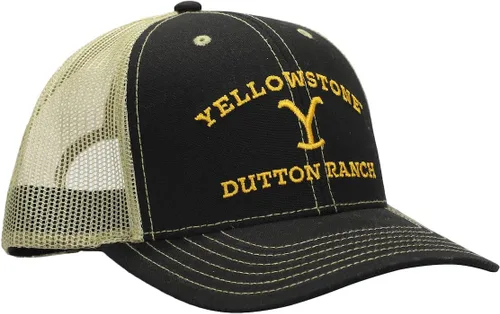 Vista 4 de Yellowstone Dutton Ranch Logo Gorra de camionero de espuma negra para hombre, Multi colorido