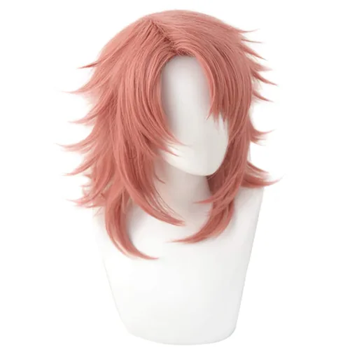 Vista 5 de Lwiuentx Anime Cosplay Sabito Peluca corta naranja rosa para fiesta de Halloween + gorra de peluca gratis