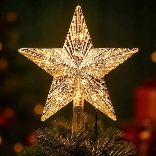 Vista 9 de BrizLabs Luces para la Punta del Árbol de Navidad, 9" con Enchufe, Luz de Estrella para la Copa del Árbol de Navidad, Certificado UL, 10 Luces