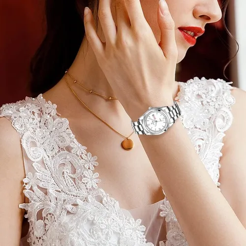 Vista 5 de Gosasa Reloj analógico de cuarzo para mujer, correa de acero inoxidable, color plateado, Reloj analógico