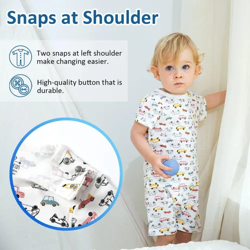Vista 4 de Zanie Kids Pijama de algodón para bebé y niño para niña y niño, ropa de dormir de verano
