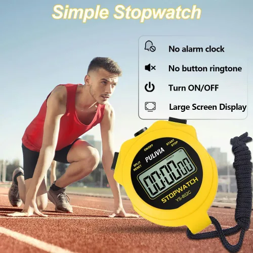 Vista 2 de Digital Stopwatch Timer Only Stopwatch with ON/Off, NO Bell No Whistle Silent Basic Operation Children Friendly, PULIVIA Sport Stop Watch for