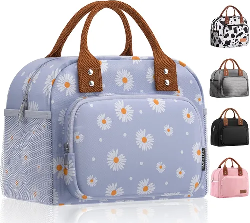 Vista 9 de Bolsa de almuerzo para mujeres, lonchera aislada para mujeres y hombres, para el trabajo y adultos, linda bolsa de almuerzo de gran capacidad