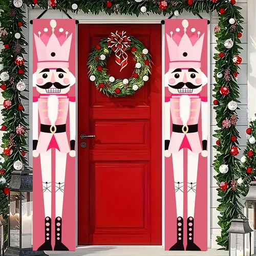 Vista 17 de BlissYard Estandartes de Porche Navideños de Cascanueces 12×71 Pulgadas Hola Invierno Feliz Navidad Decoraciones de Puerta Estandarte de Soldado