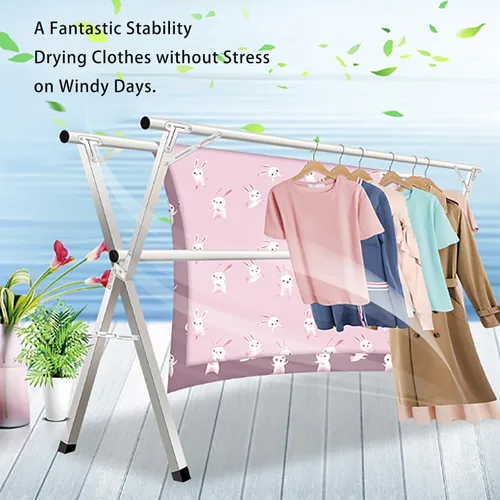 Vista 4 de Clothes Drying Rack - Stainless Steel Laundry Drying Rack with Extendable Rods, Lightweight Foldable Standing Clothes Dryer for Indoor, Outdoor