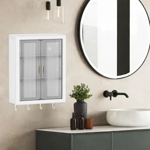Vista 2 de Gabinete de baño montado en la pared, organizador de baño, estante de almacenamiento colgante para colgar en la pared, organizador de cosméticos