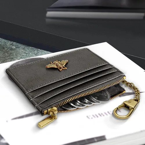 Vista 54 de SEAVILIA Tarjetero llavero cartera para mujer con ventana de identificación RFID monedero regalo abeja delgada minimalista pequeña cartera