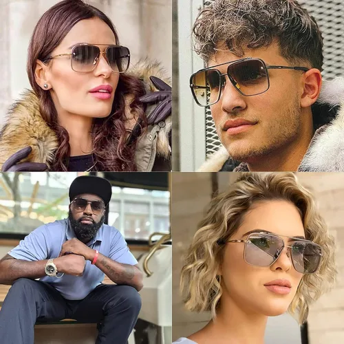 Vista 2 de Pro Acme Navigator Gafas de sol para hombres y mujeres piloto cuadrado doble puente metal Sunnies con lentes mejoradas