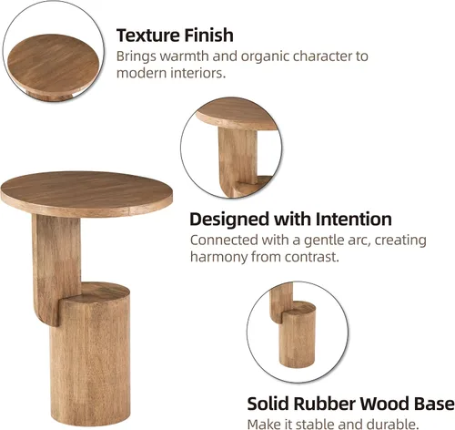 Vista 5 de COZAYH Farmhouse - Mesa alta para bebidas con base de diseño geométrico, natural Mesa auxiliar minimalista moderna redonda de madera en forma de C