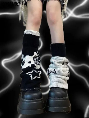 Vista 3 de heyheyshine Y2k Star Skull Print Dos Lados Wear Calcetines Calcetines Punk, Niñas Japonesas Kawaii Streetwear Pierna Cubierta
