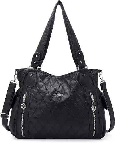 Vista 22 de Angel Kiss Bolsos para mujer con tiras en la parte superior, bolso estilo Hobo, bolsas de hombro espaciosas y casuales, cartera estilo Tote de PU