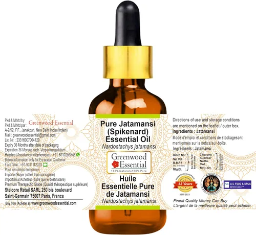 Vista 2 de Greenwood Essential Aceite esencial puro de Jatamansi (Spikenard) (Nardostachys jatamansi) con cuentagotas de vidrio destilado al vapor 1.0 fl oz