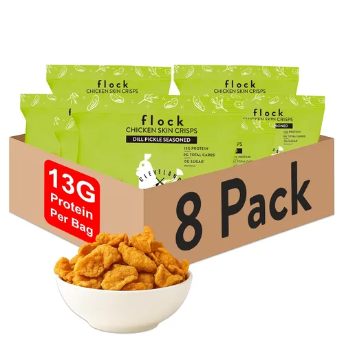 Vista 11 de Flock Chips de piel de pollo Keto Hattie B's Nashville Hot Flavor Pieles de pollo fritas bajas en carbohidratos, altas en proteínas, sin azúcar