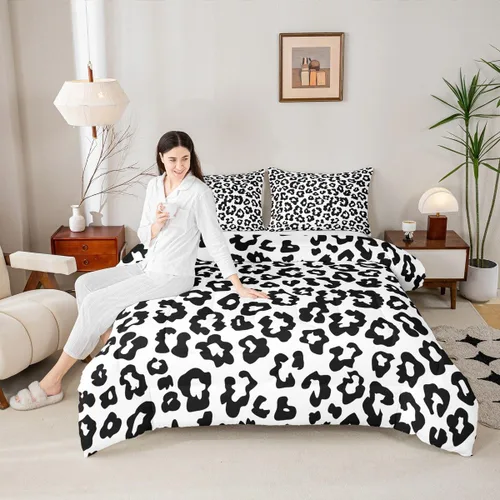 Vista 12 de Juego de edredón con estampado de leopardo para niños, tamaño individual, juego de ropa de cama de moda de piel de guepardo abstracto, decoración