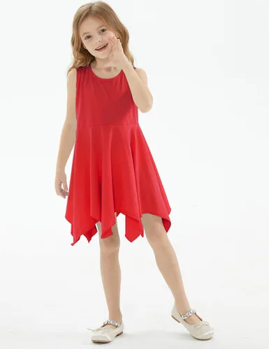 Vista 4 de Noomelfish Vestido de verano de algodón sin mangas con dobladillo de pañuelo para niñas (3-12 años)