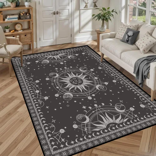Vista 15 de Alfombra de Sol y Luna Boho Alfombras de Área Celestiales para Dormitorio Residencia Universitaria Sala de Estar Bohemia Oculta Creciente Solar