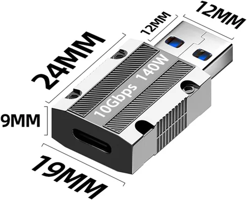 Vista 2 de Adaptador USB C hembra a USB macho de 10 Gbps, aleación de zinc tipo C a USB A adaptador de transferencia de datos de alta velocidad, USB 3.1 tipo C