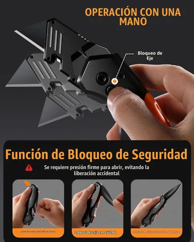 Vista 6 de Cuchillo utilitario plegable de 4 en 1, cuchillo de corte de caja multiherramienta con clip de cinturón, cuchillo de afeitar de cambio rápido